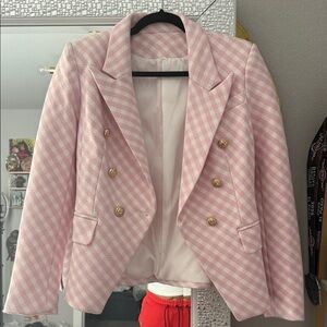 Pink Houndstooth Double-Breasted Women's Blazer